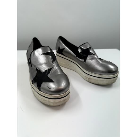 Stella Mcartney Silver Faux Leather Star Platfrom Sneaker Size 8 - Picture 1 of 10